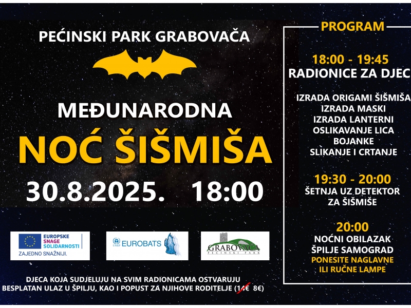 Međunarodna noć šišmiša: radionice za djecu i noćni obilazak špilje Samograd